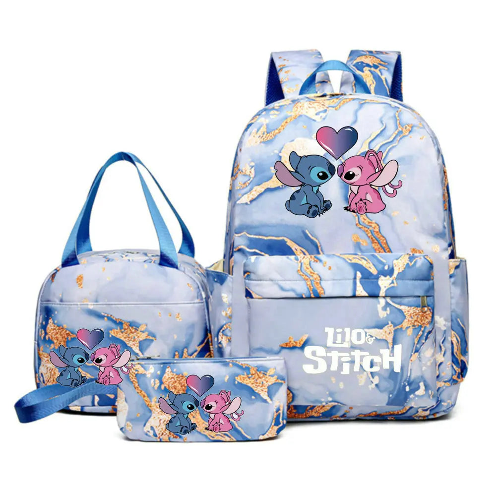 Conjunto Escolar Lilo & Stitch da Disney – Mochila Colorida, Bolsa Térmica e Estojo – Ideal para Estudantes, Adolescentes, Meninas e Meninos – 3 Peças